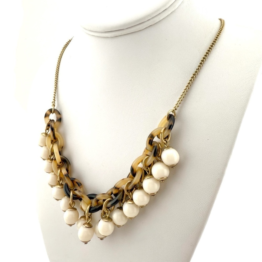NWT J. Crew Tortoise Shell Gold and Cream Statement Necklace - Picture 3 of 6
